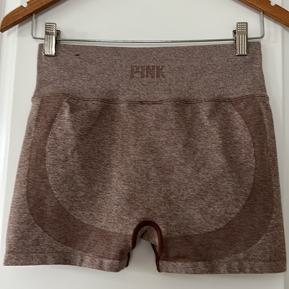 VS PINK ACTIVE High Waisted Seamless Lite Brown Bike Shorts w Hidden Pocket RARE - Picture 4 of 9